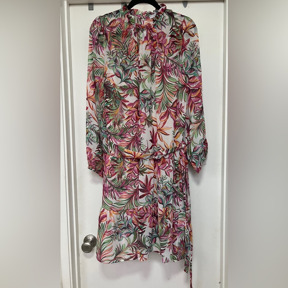 Julia Jordan floral belted dress - size 16 - cream/pink/green - Picture 2 of 12